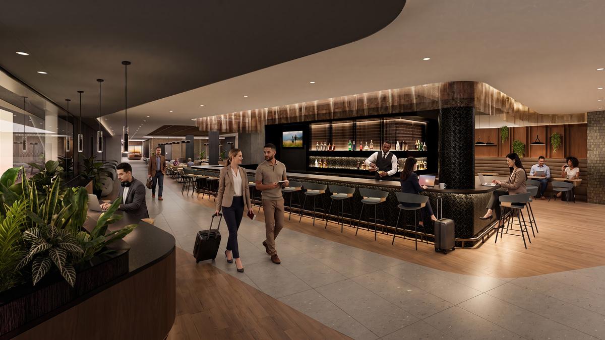 Rendering of the future Admirals Club at CLT A concourse.