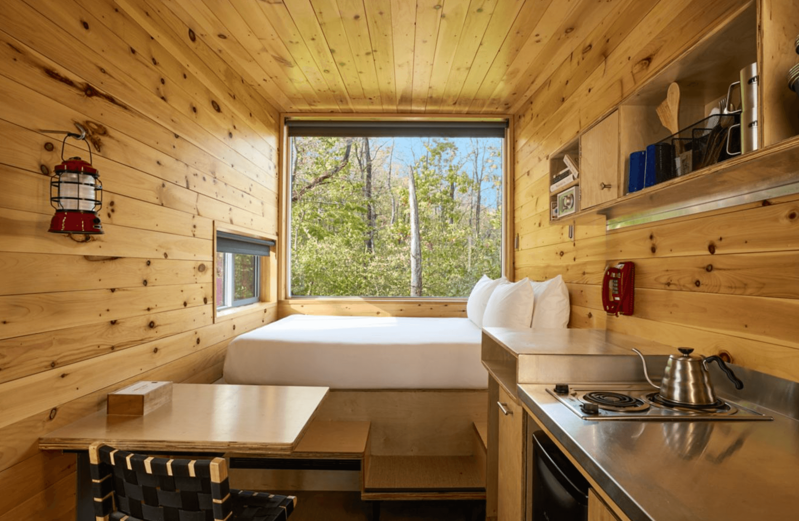 Interior of a cabin at the Postcard Cabins Shenandoah, Outdoor Collection by Marriott Bonvoy.